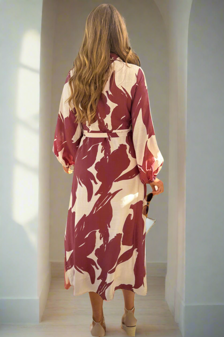 Ayana Cream and Claret Print Shirt Dress