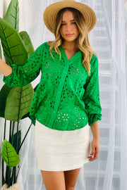 Kendra Lace Embroidered Shirt In Green