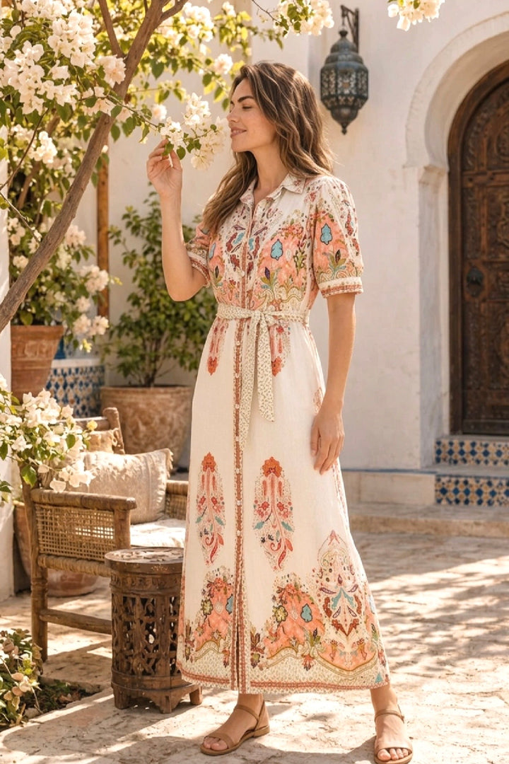 Gidget Embroidered Print Dress In Off White