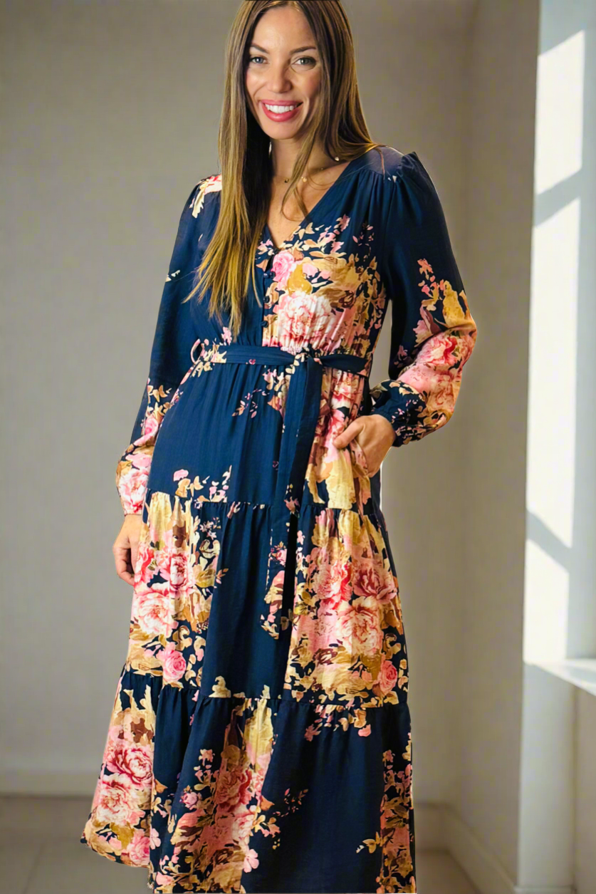 Zara Navy Floral Long Sleeve Dress