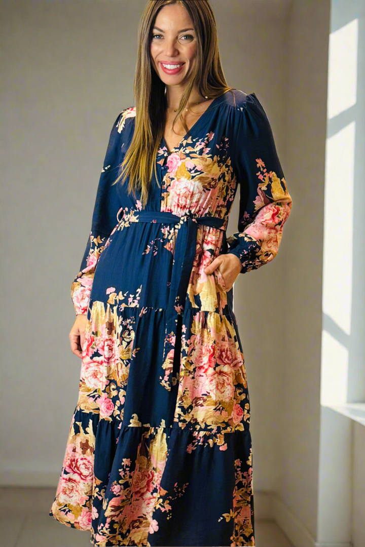 Zara Navy Floral Long Sleeve Dress