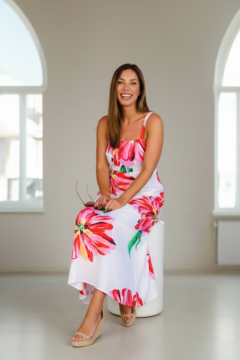 Carly White Floral Maxi Dress