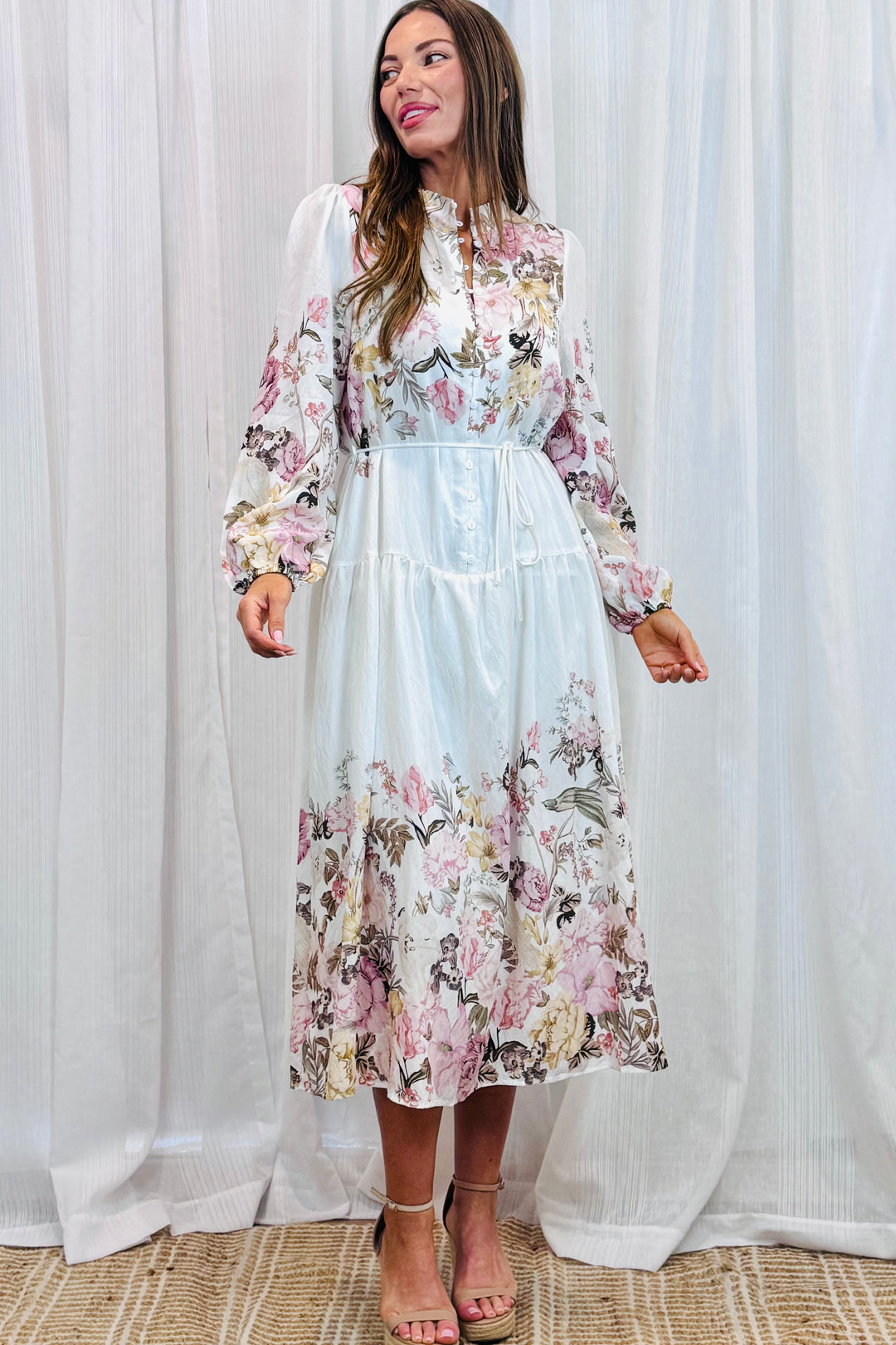 Juliet Off White Floral Multi Print Dress