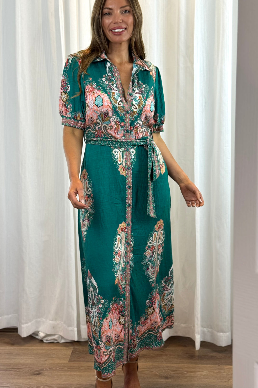 Gidget Short Sleeve Dress With Embroidered Print