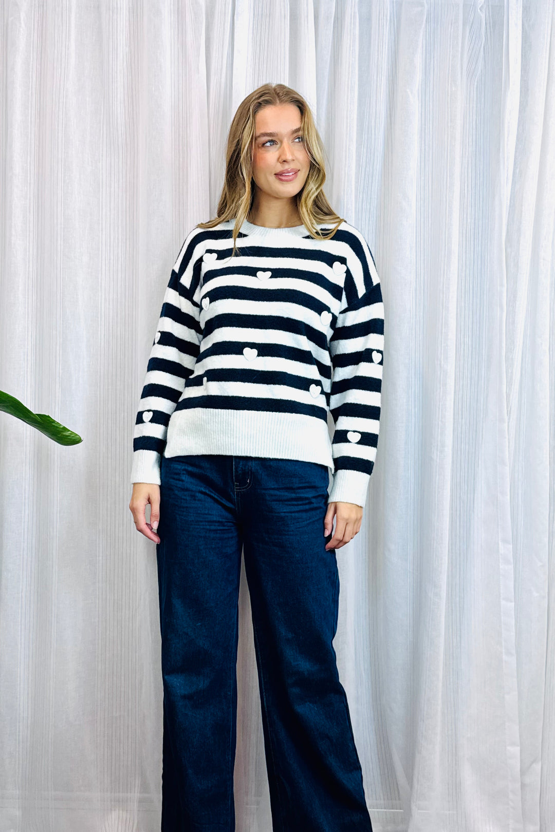 India Navy Stripe Knit With Love Hearts