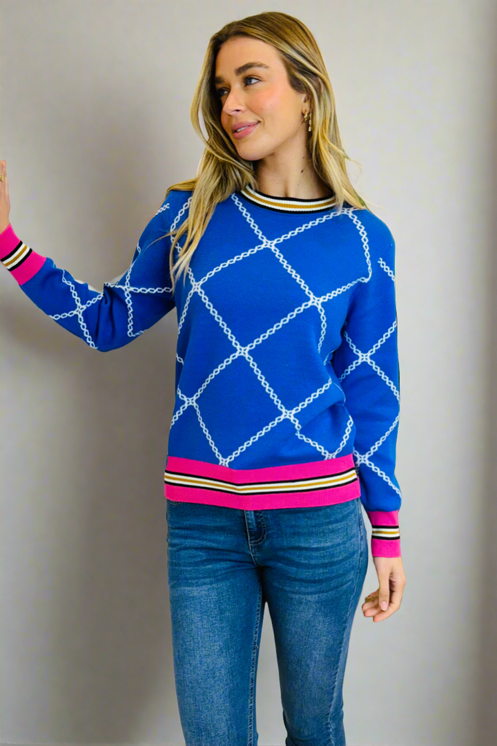 Milly Knit Top in Blue Print