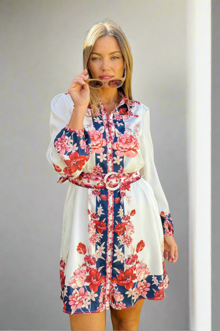 Charli Off White Shift Dress with Floral Print