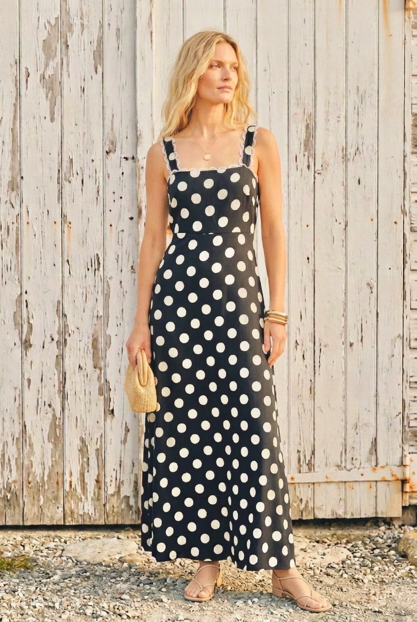 Clara Polka Dot Dark Navy Maxi