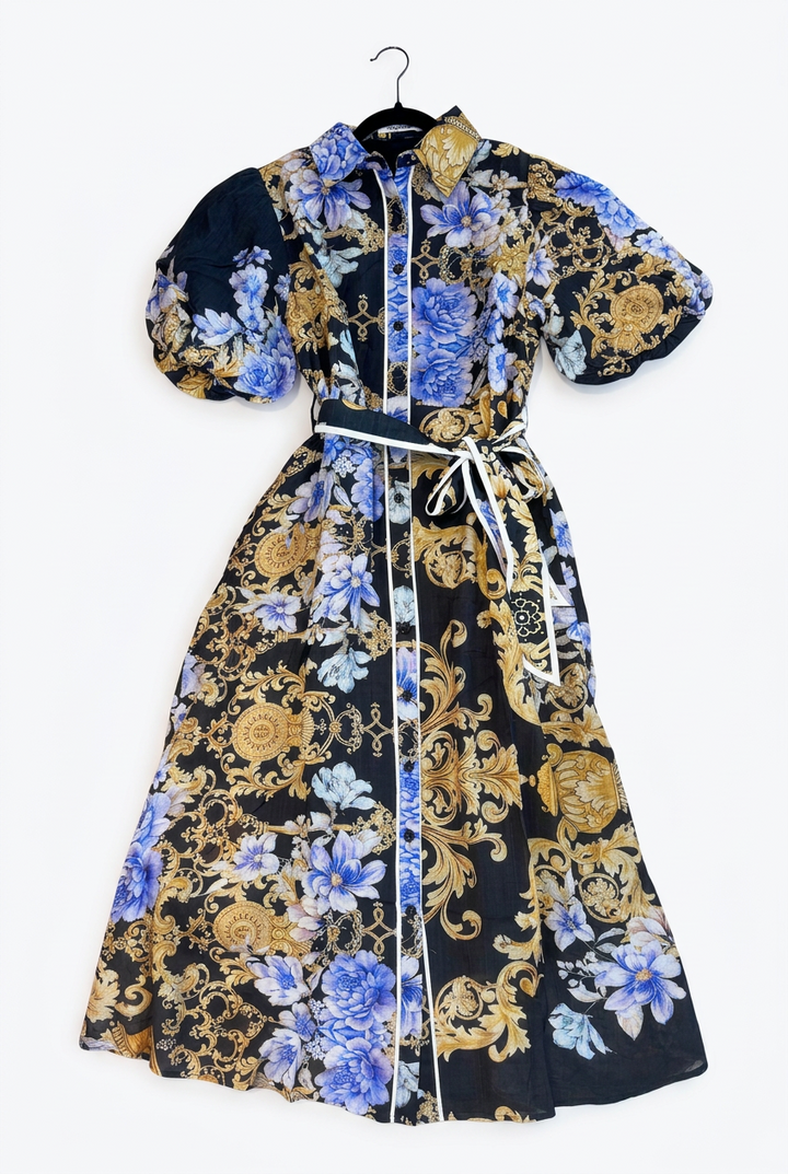 Leah New Black And Blue  Multi Print Dress