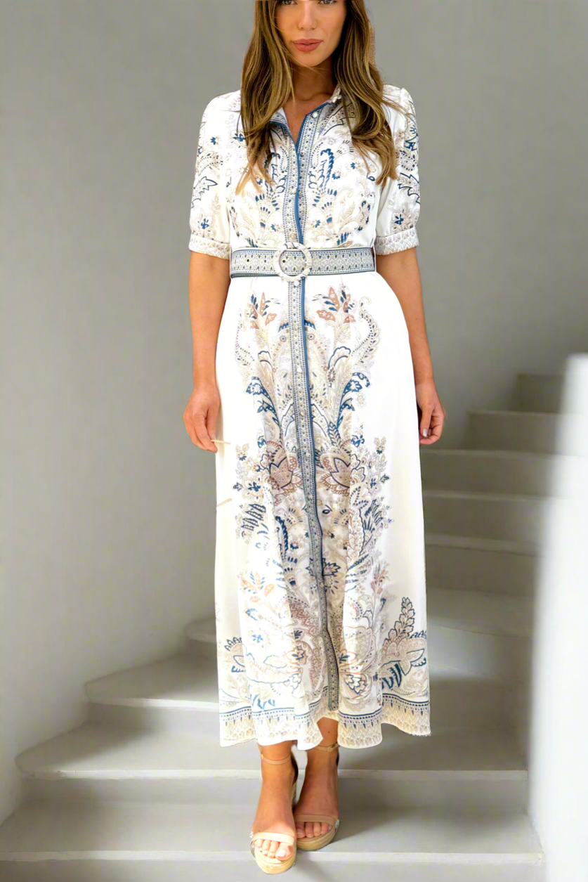 Lopez Embroidered Print Midi in White