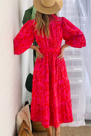 Amaya Long Sleeve Maxi Dress in Red and Pink