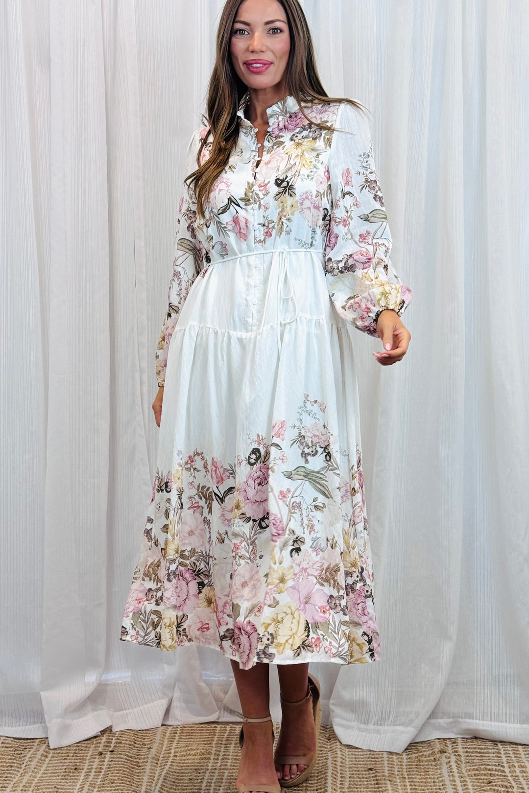 Juliet Off White Floral Multi Print Dress
