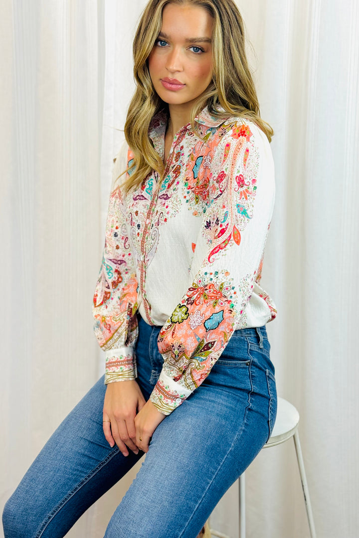 Gidget Off White Shirt With Embroidery Print
