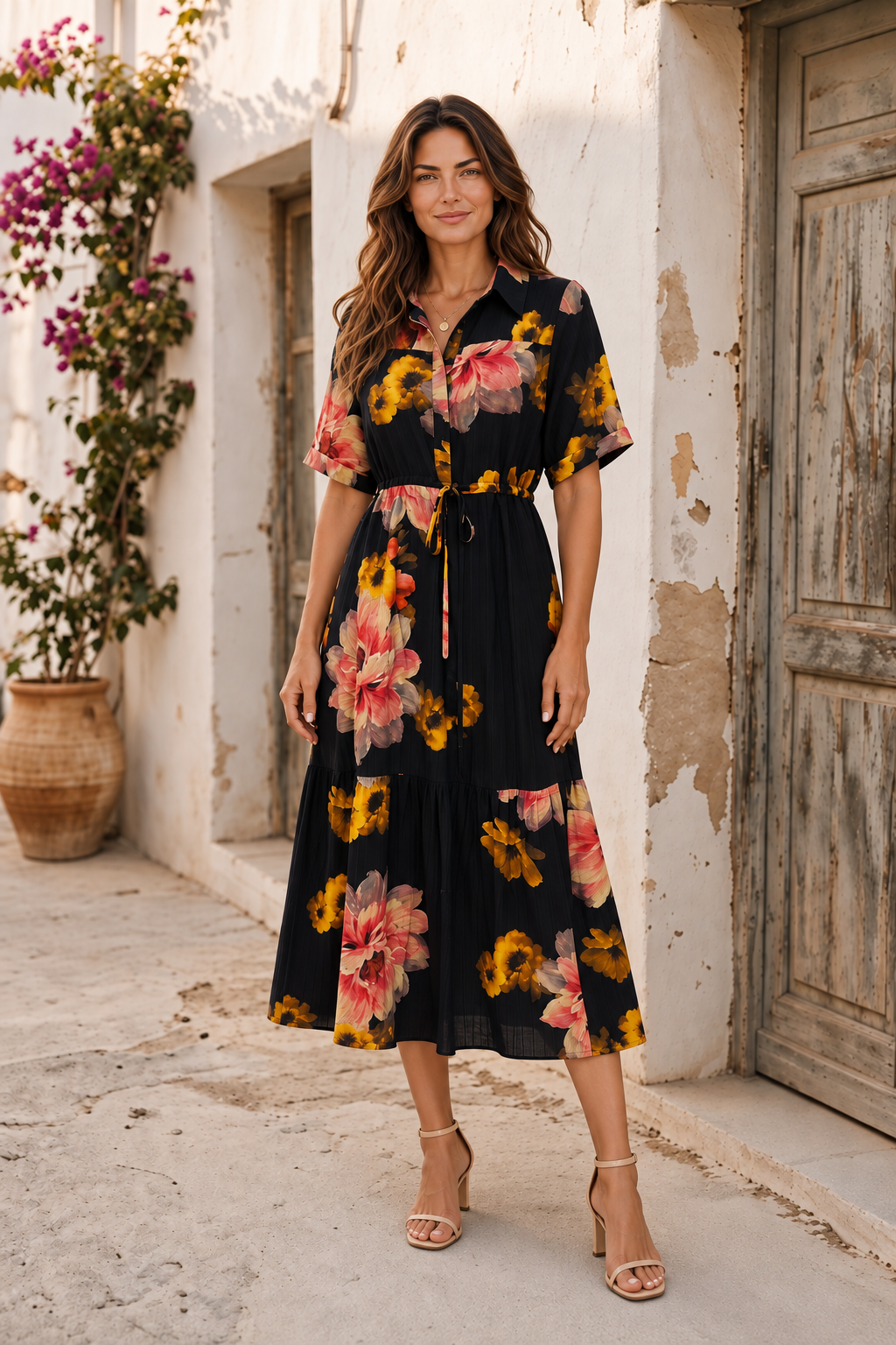 Valencia Black Floral Shirt Dress