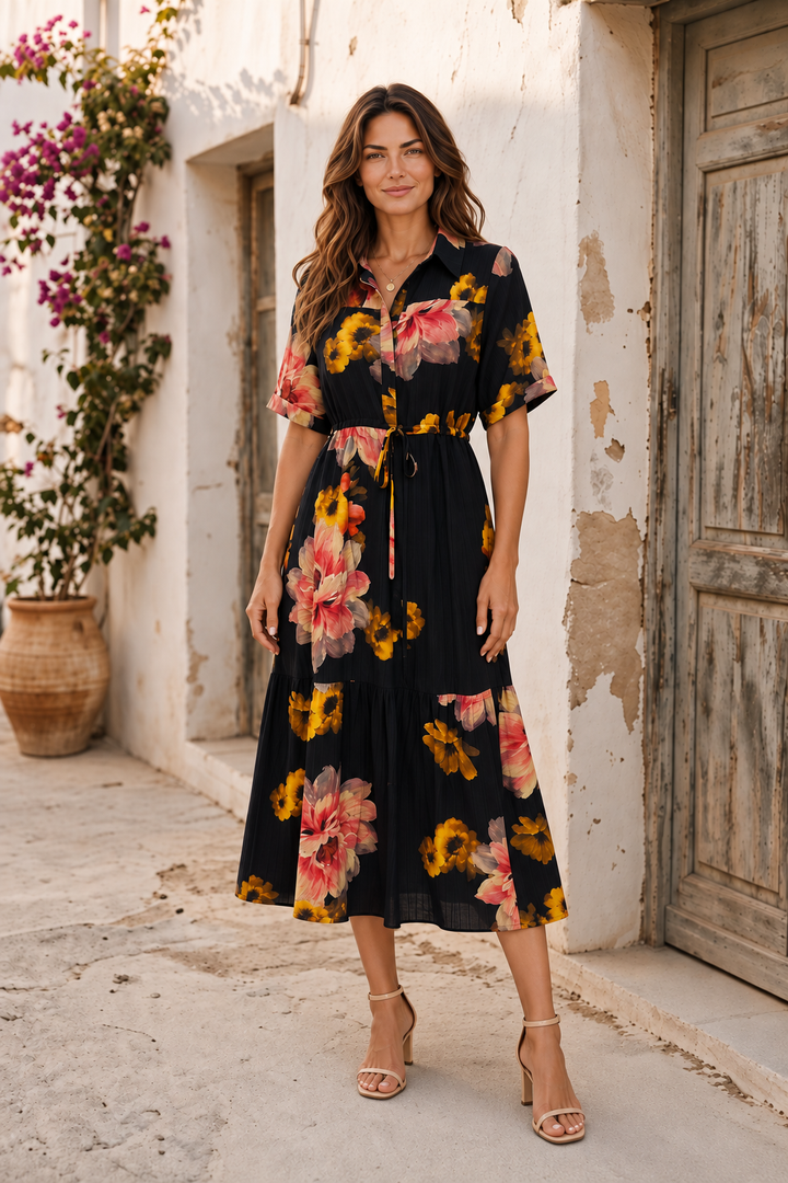 Valencia Black Floral Shirt Dress