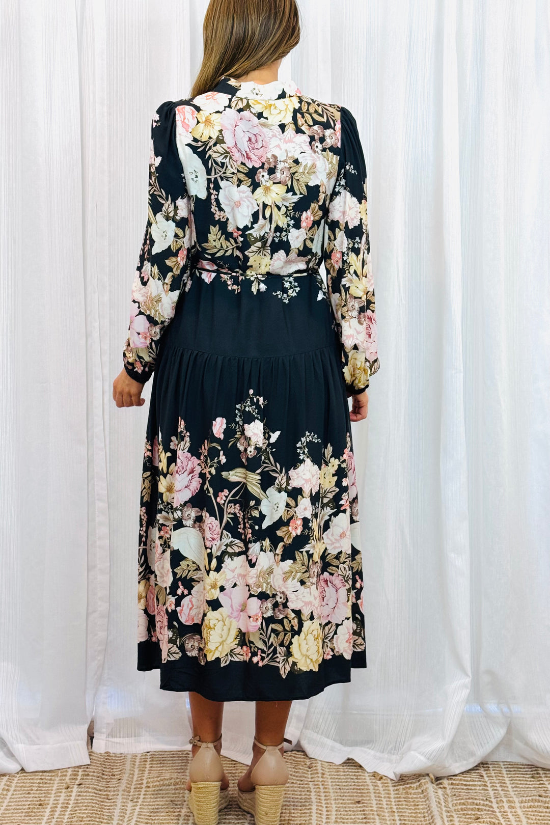 Juliet Floral Multi Print Dress in Black