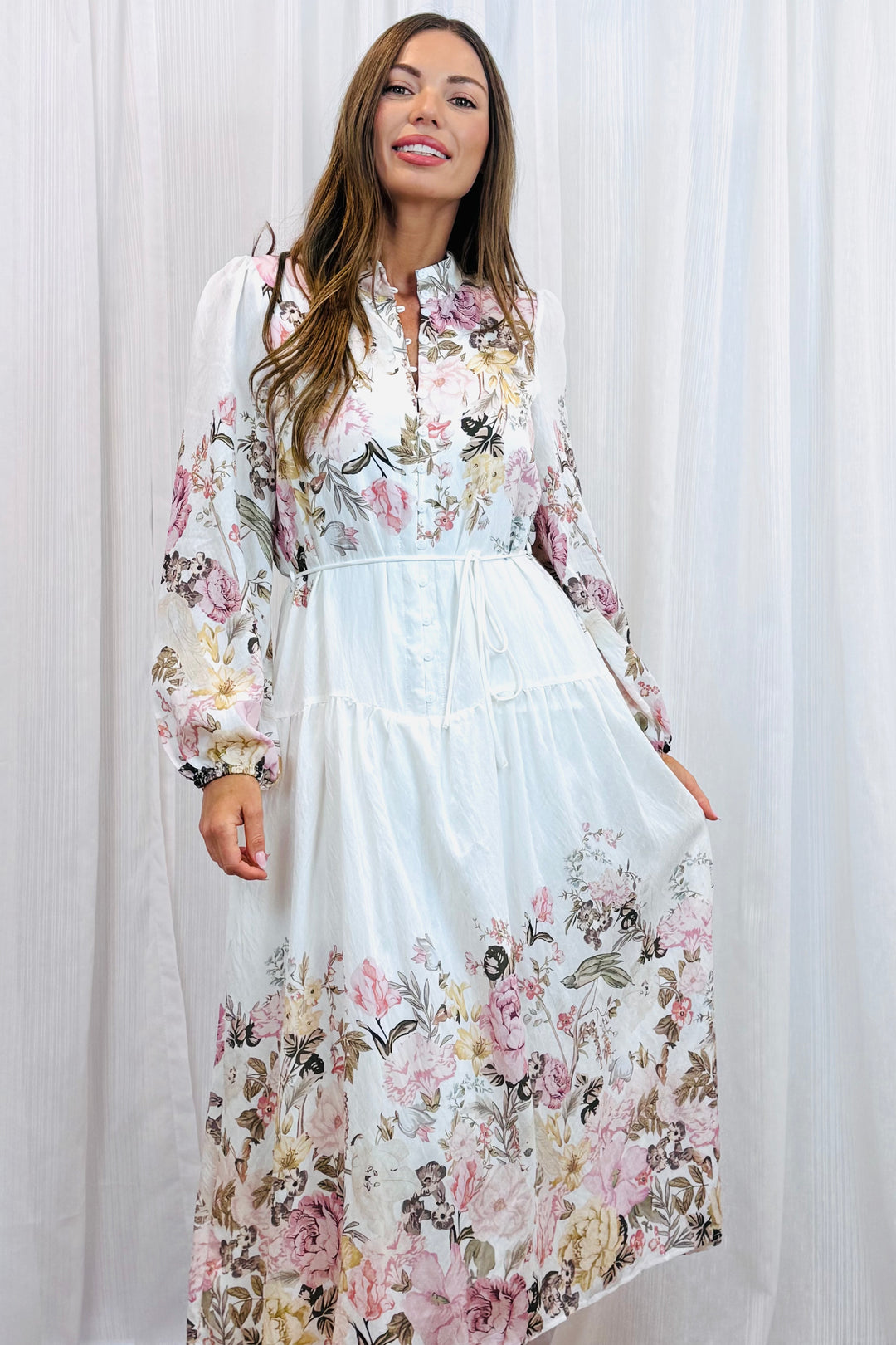 Juliet Off White Floral Multi Print Dress