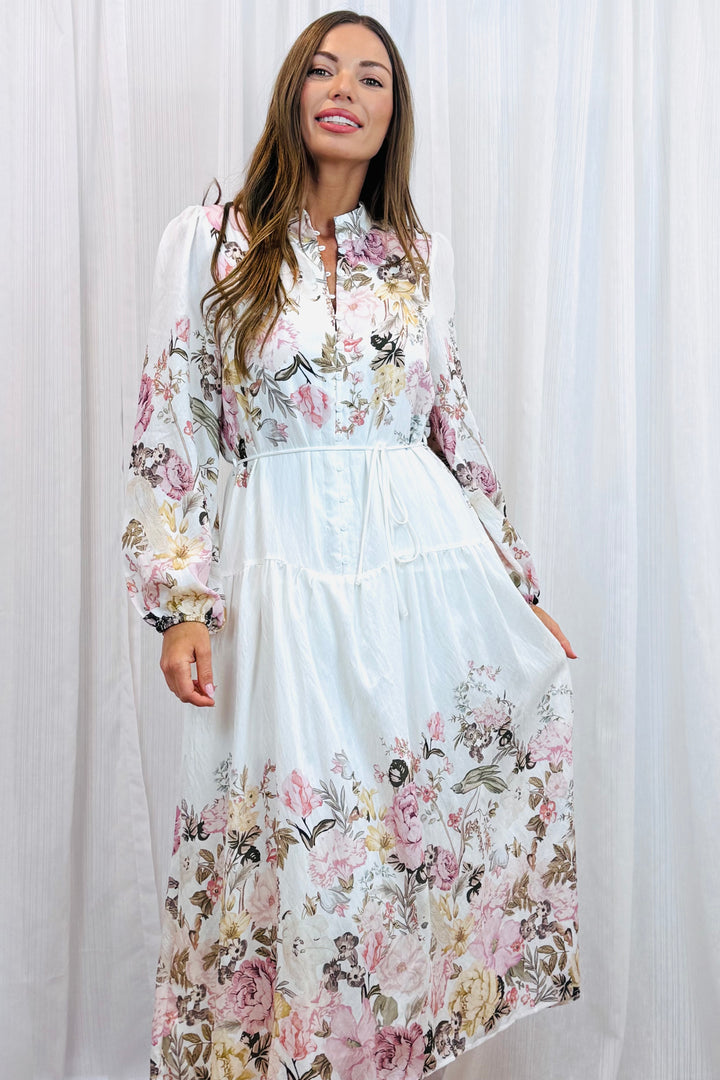 Juliet Off White Floral Multi Print Dress