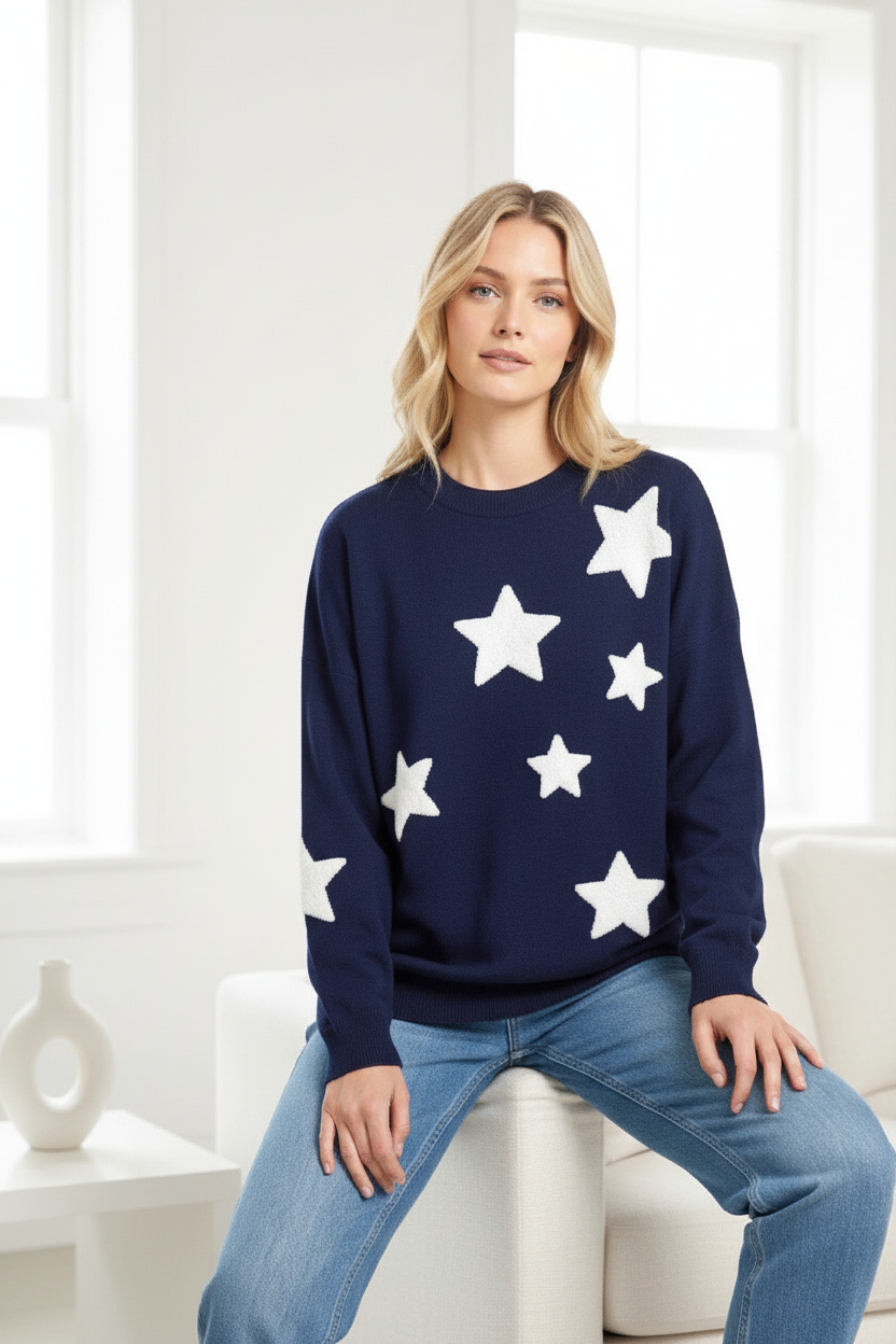 Pia Star Top in Dark Navy