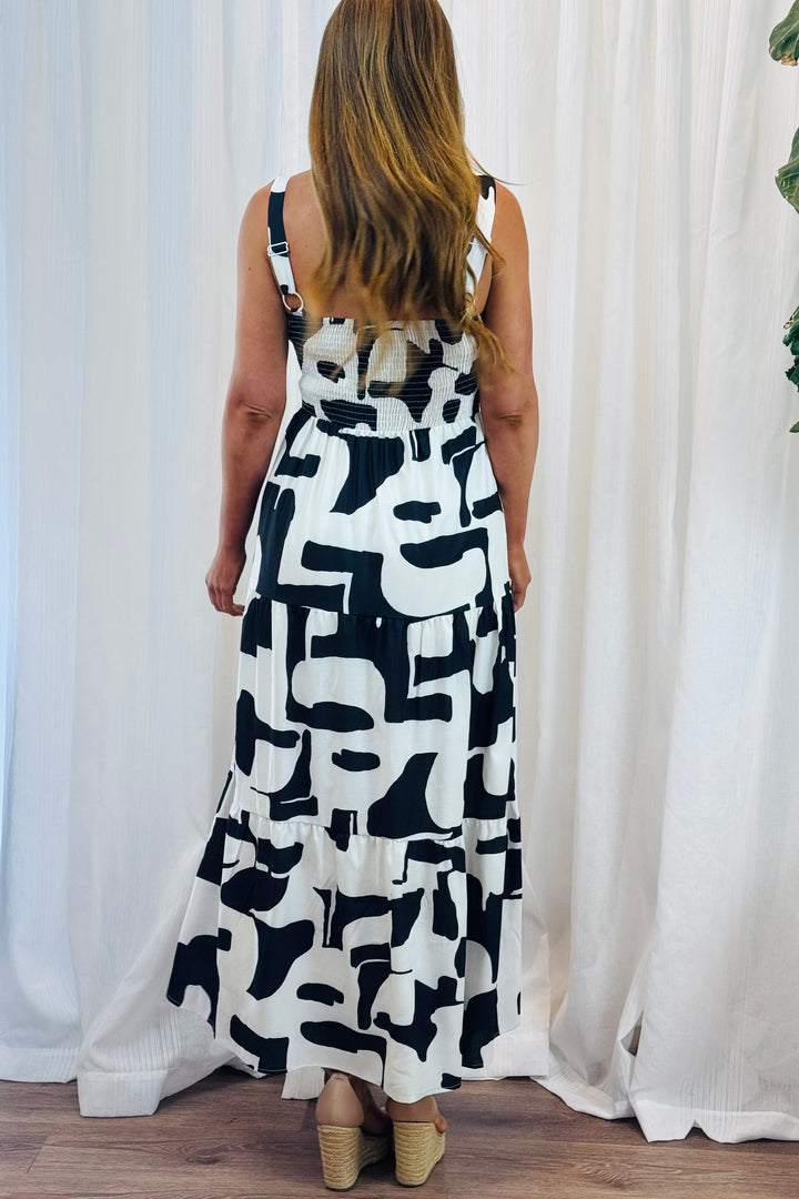 Veronica Maxi in Black ahd off White Multi Print