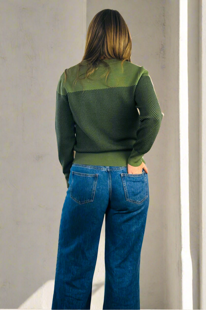 Jessie Khaki and Black Knit Top