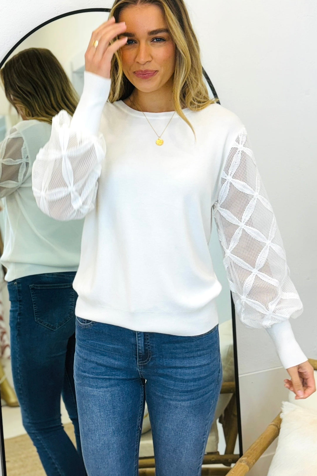Milani Lace Sleeve Top in White