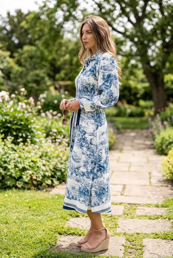 April Print Midi Dress long sleeve