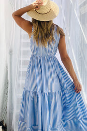 Skyla Maxi Dress in Blue and White Stripe Print