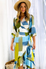 Elisha Multi Print Wrap Midi Dress