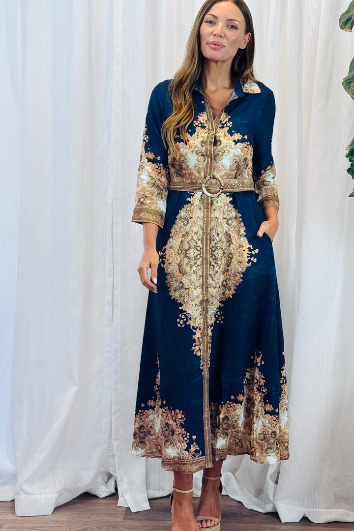 Marni Embroidered Print Dress in Navy