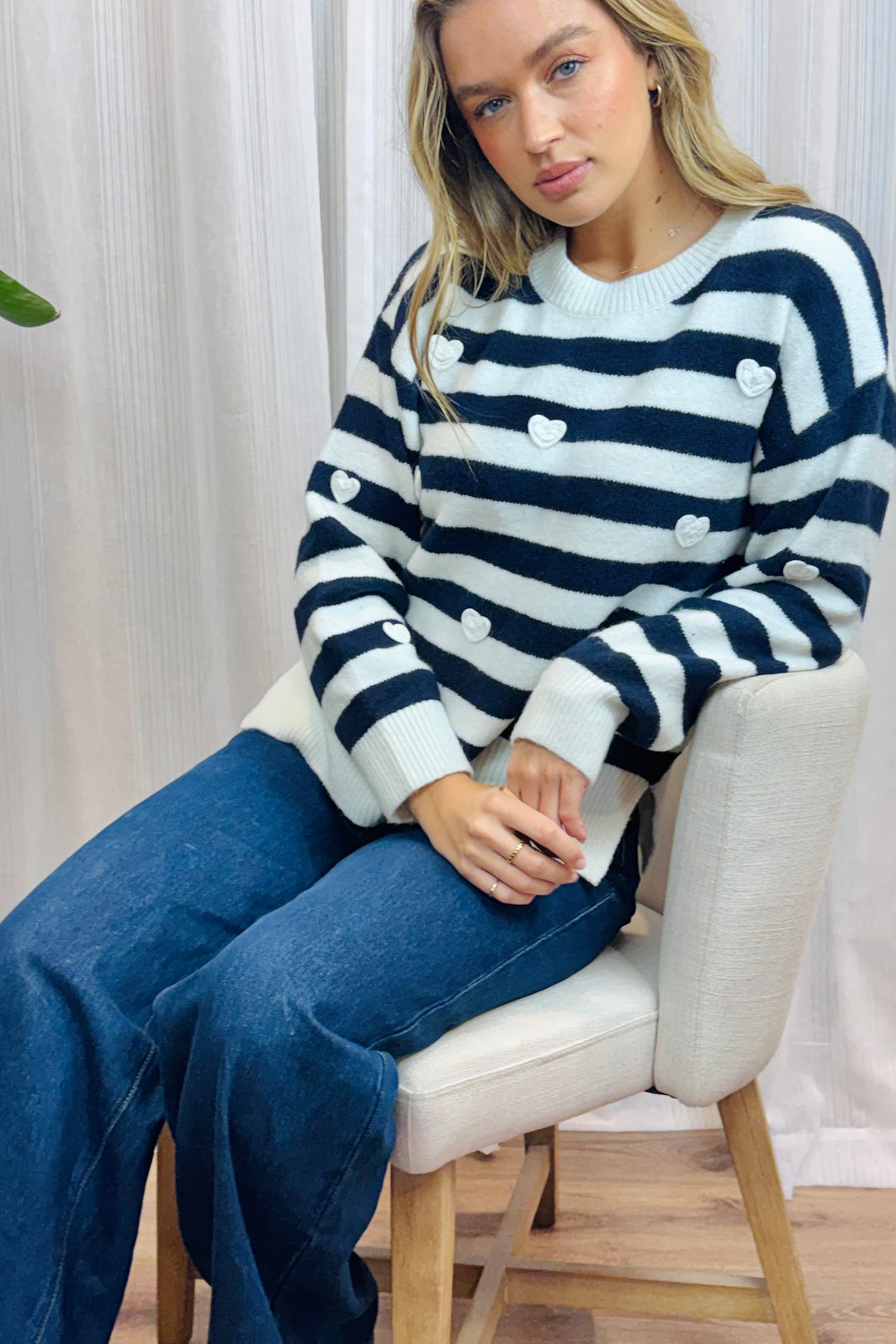 India Navy Stripe Knit With Love Hearts