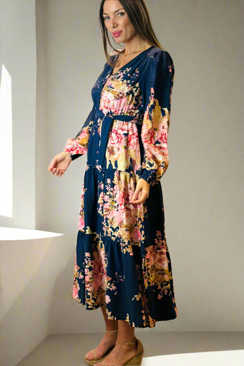 Zara Navy Floral Long Sleeve Dress