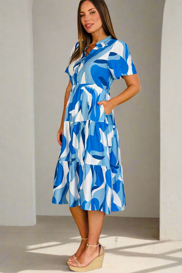 Bianca Blue and White Blue Multi Print Dress