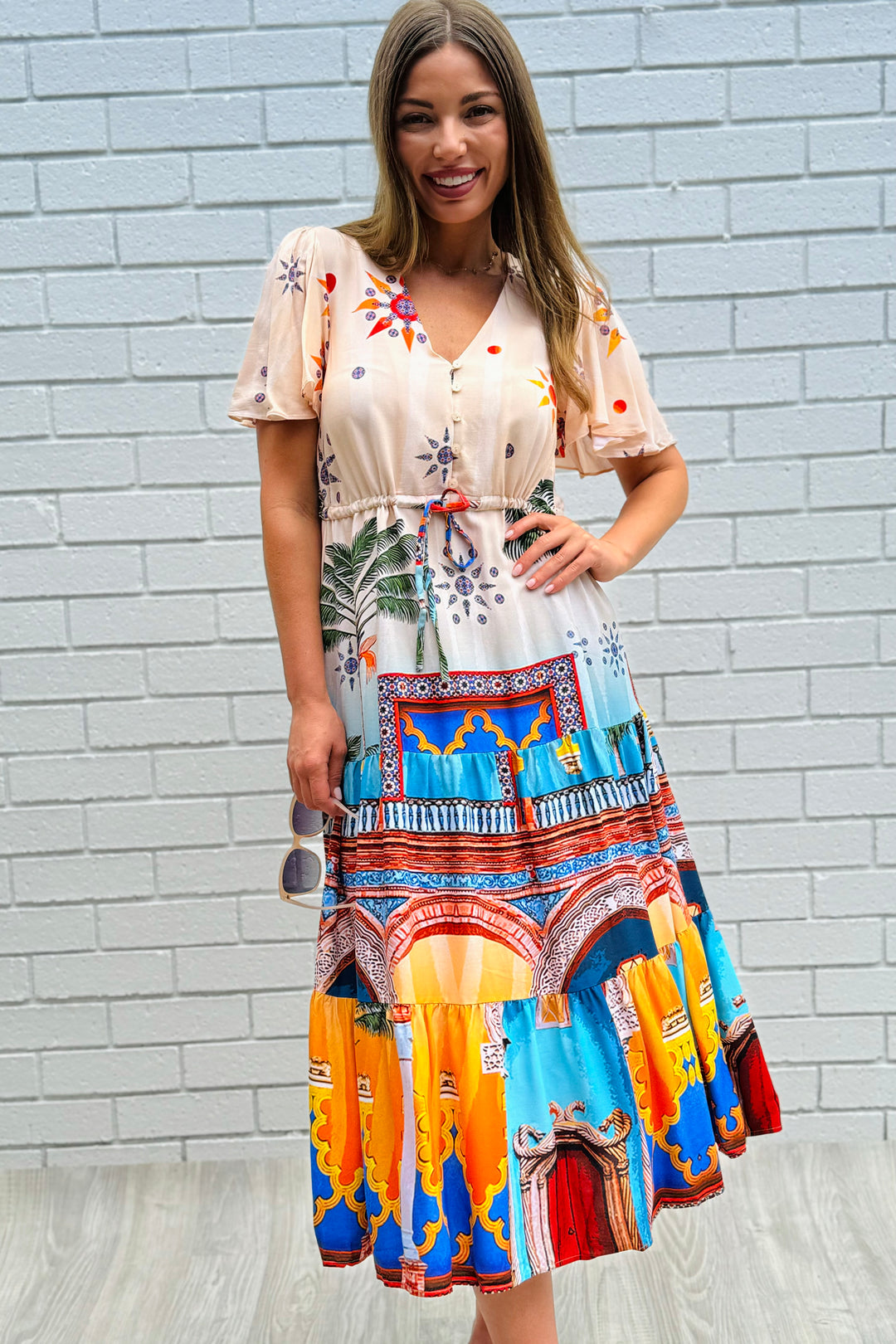 Aly Drawstring Midi in Multi Print