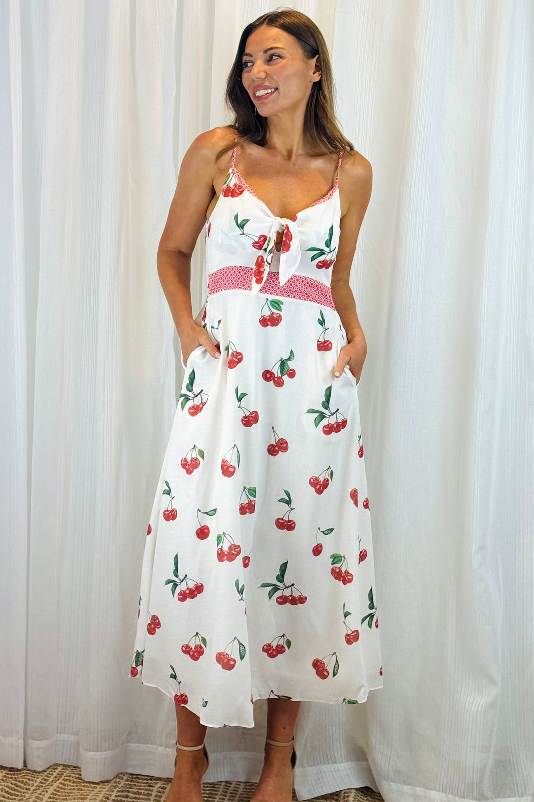 Arlie Cherry Print Dress in White