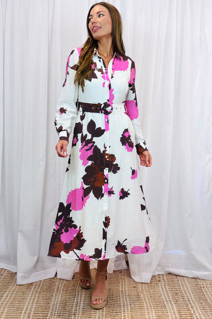 Cardia Multi Colour Print Dress in Off White