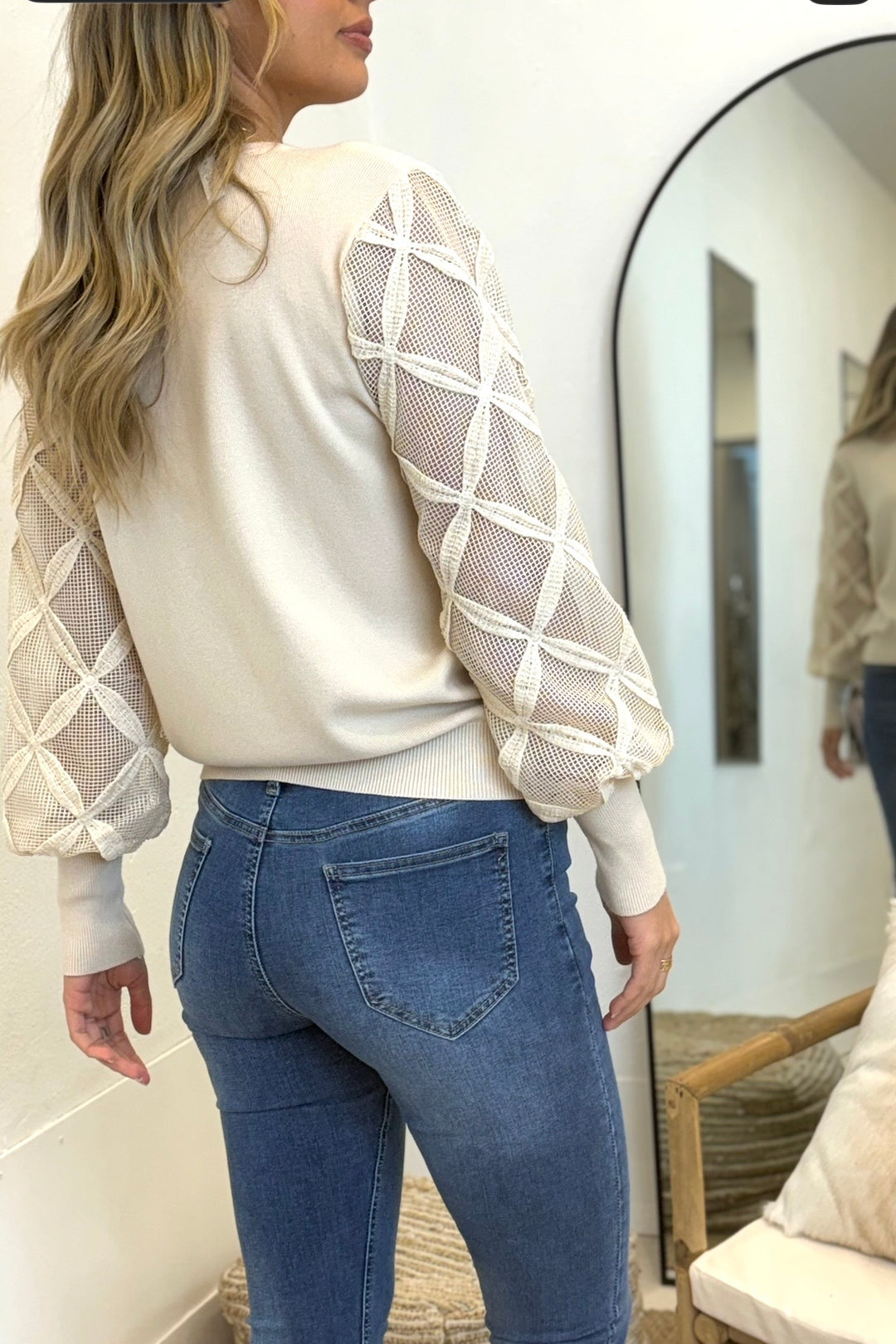 Milani Lace Sleeve Top in Latte