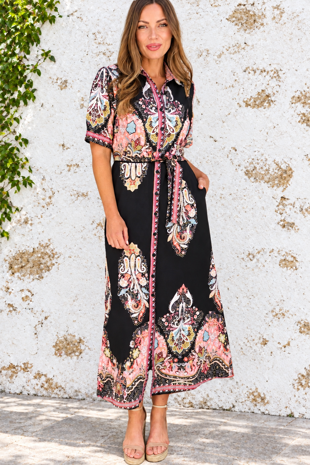 Gidget Embroidered Print Dress in Black