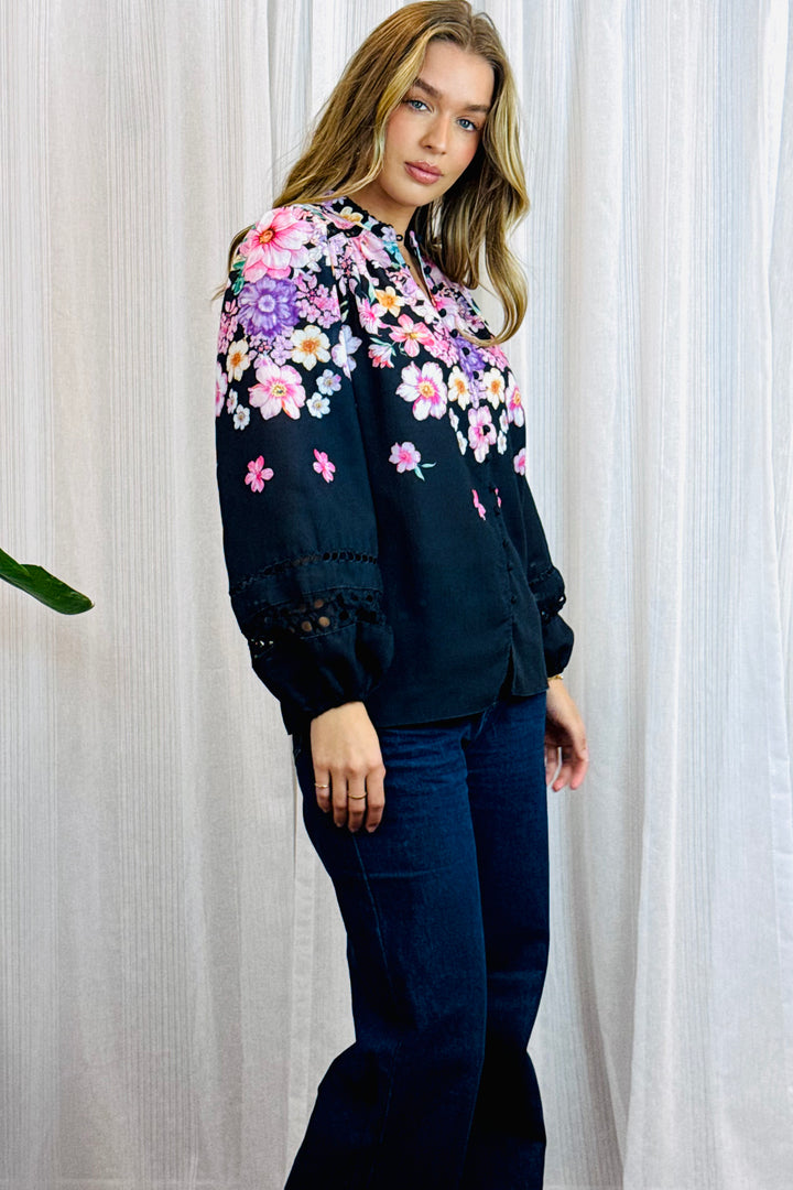 Penelope Floral Print Shirt In Black