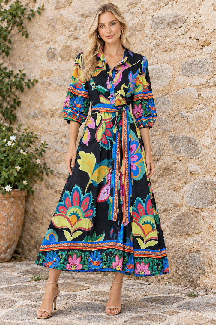 Jemma Dress In Black Multi Print