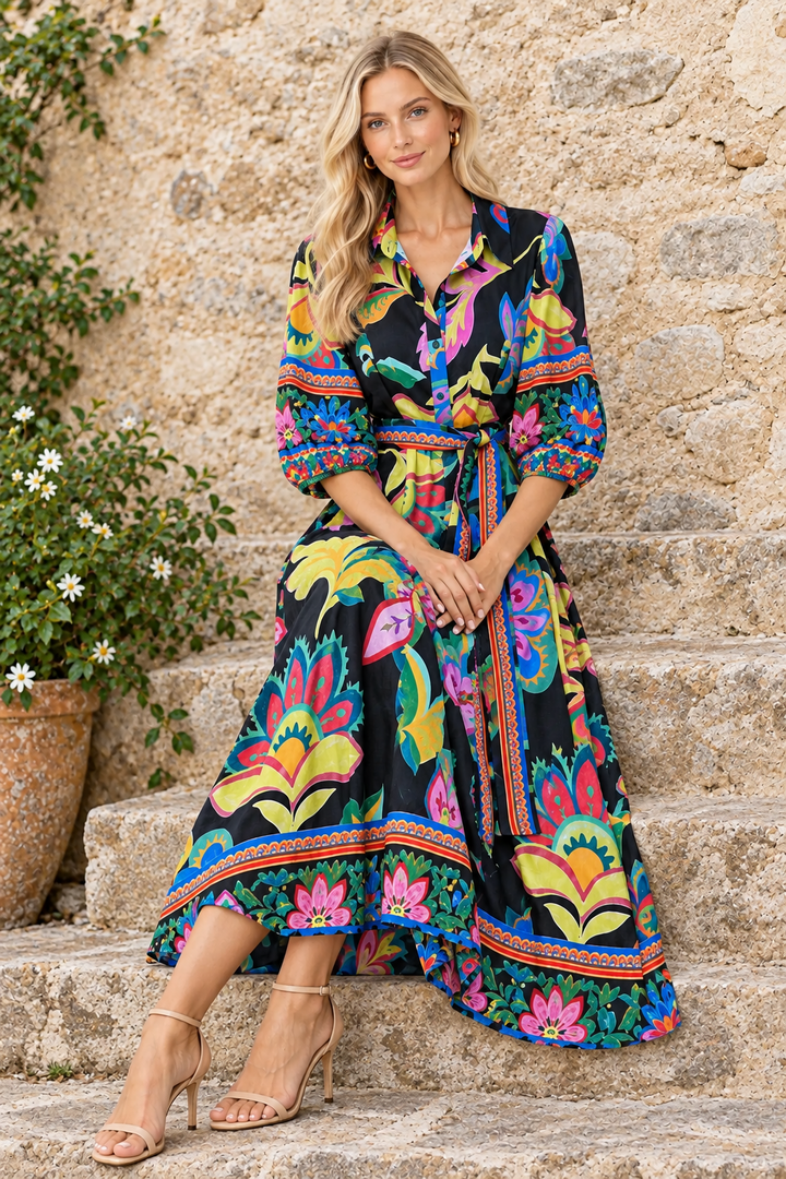 Jemma Dress In Black Multi Print