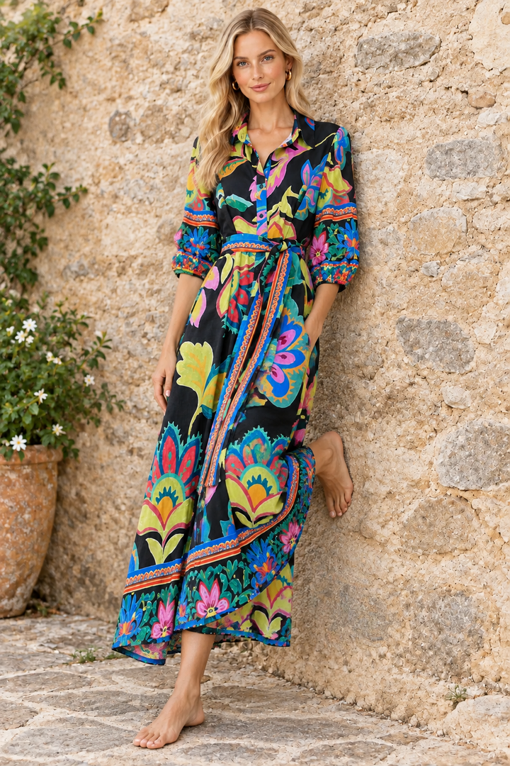 Jemma Dress In Black Multi Print