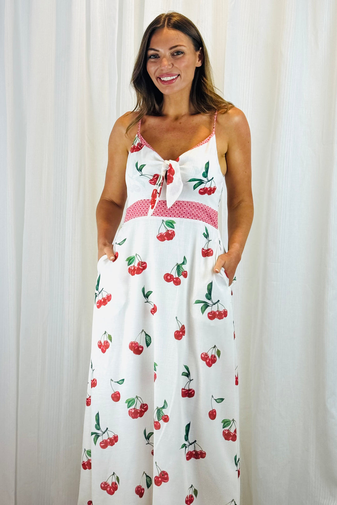 Arlie Cherry Print Dress in White