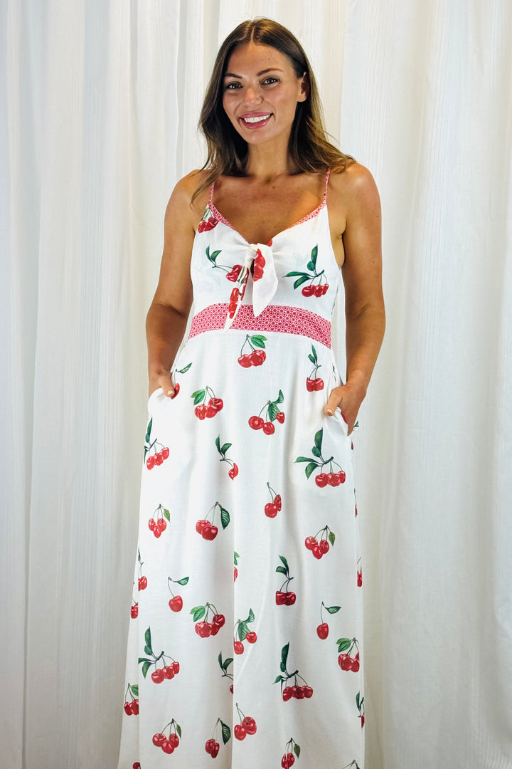 Arlie Cherry Print Dress in White