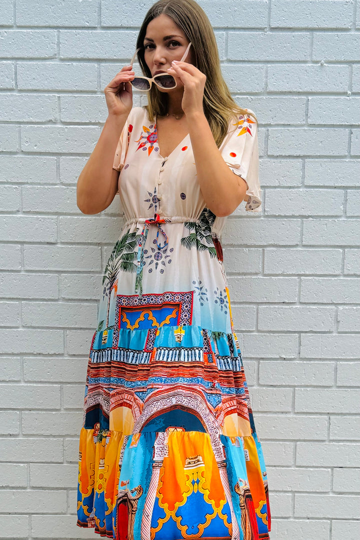 Aly Drawstring Midi in Multi Print