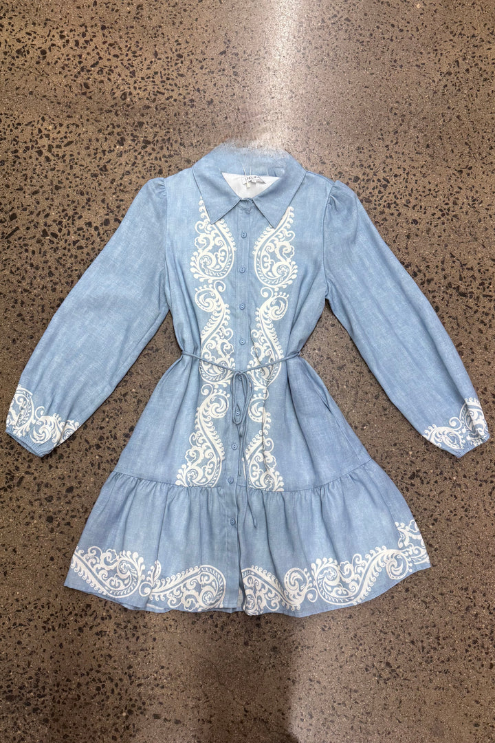 Delilah Light Denim Embroidered Dress