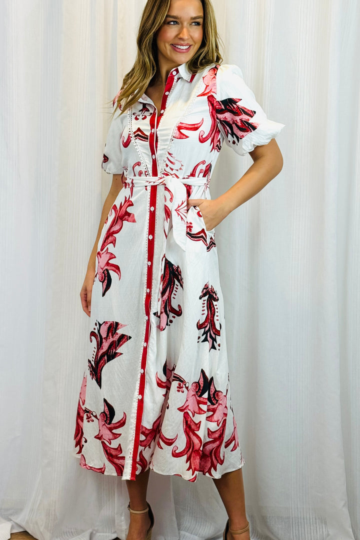 Morgan Floral Shirt Dress in Red and Pink
