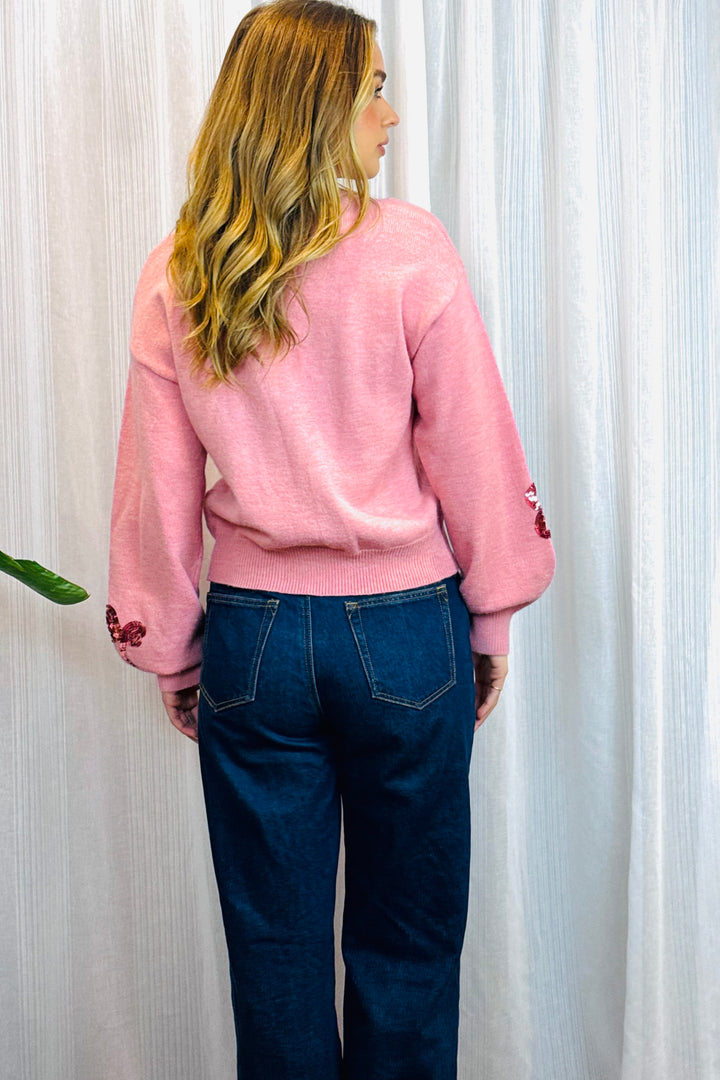 Morgan Knit Top in Rose Pink with Sequins