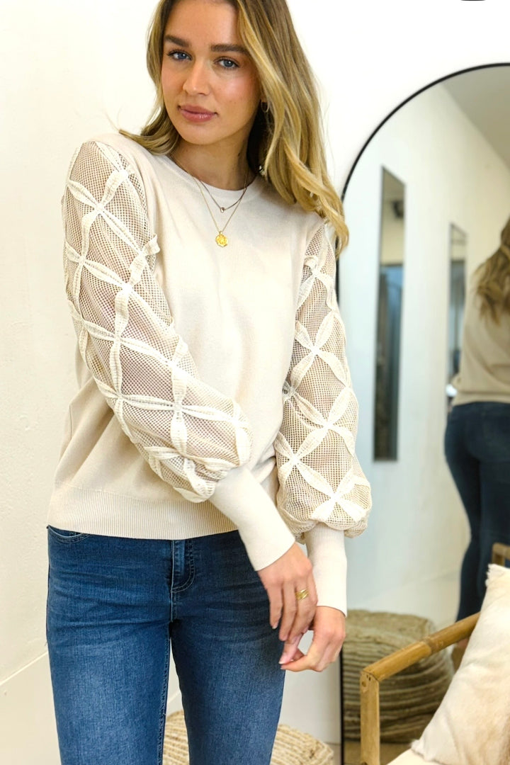 Milani Lace Sleeve Top in Latte
