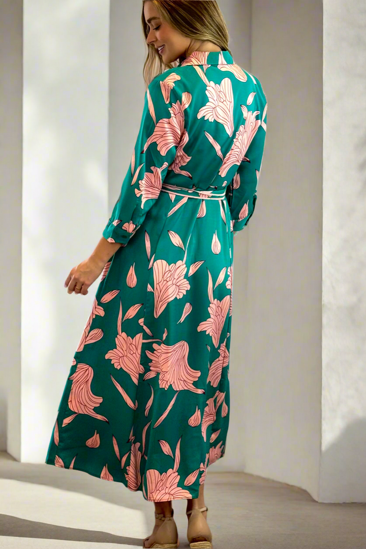 Martina Green and Pink Print Midi Dress